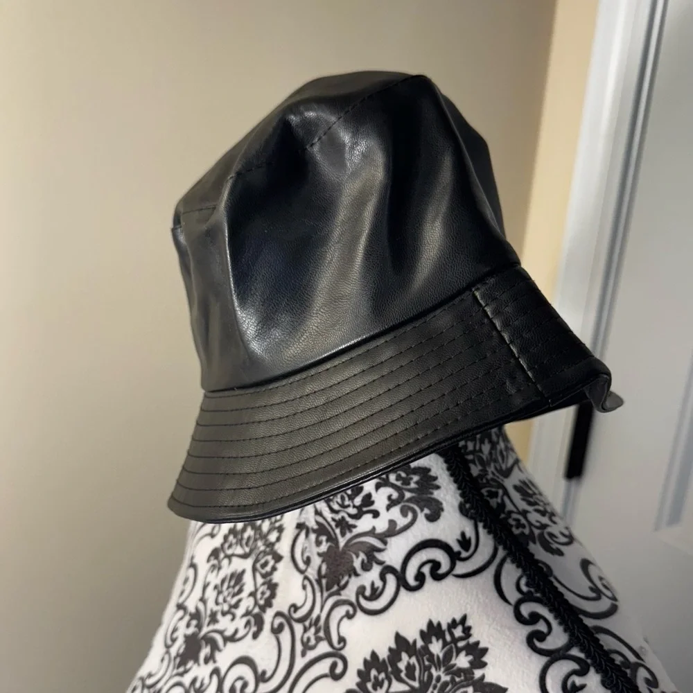 Black Vegan Leather Bucket Hat